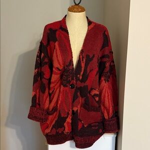 Free People Red and Black Floral Cardigan